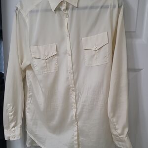Liz Claiborne Ivory soft semi sheer long sleeve Blouse shirt